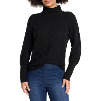 Nic+Zoe Diamond Stitch Funnel Neck Sweater in Black Onyx at Nordstrom Rack, Size X-Small