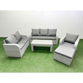 Fimous Patio pe Wicker 7 Seater Outdoor Rattan Furniture Sofa Sets with Oblong Coffee Table Reclining Chair Loveseat Sofa 3 Seater Sofa Big Footstool 2 Side