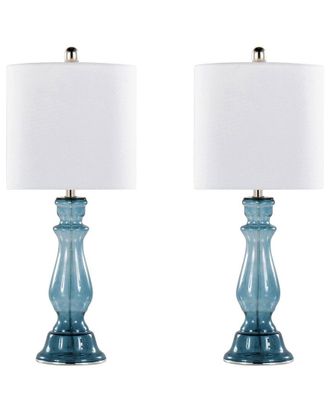 LumiSource Set Of 2 Bishop 25In Contemporary Glass Table Lamps With Grandview Gallery Linen Shade