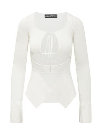 Andreadamo White Knitted Scoop Neck Top