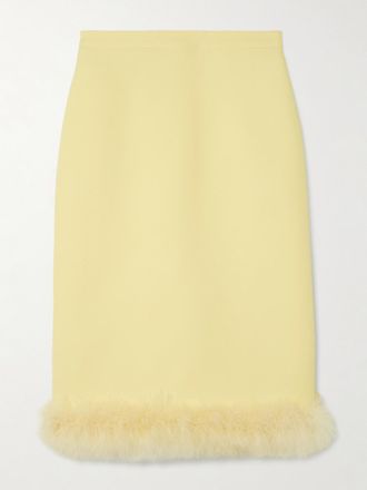 Valentino Garavani Gonna In Cr&ecirc;pe Di Misto Lana E Seta Con Piume - Giallo