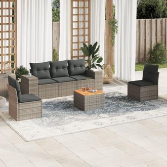 vidaXL Vidaxl - Set De Muebles De Jard&iacute;n 6 Pzas Y Cojines Rat&aacute;n Sint&eacute;tico Gris