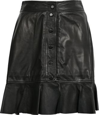Ganni Ganni Rhinehart Ruffled Mini Skirt in Black Leather