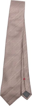 Brunello Cucinelli Cravatta in seta con motivo a spina di pesce - Marrone