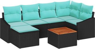 vidaXL Conjunto De Sof&aacute;s De Jard&iacute;n 7 Uds. Negro Rat&aacute;n Sint&eacute;tico Vidaxl