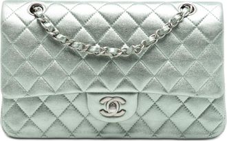 Chanel Pre-owned Womens Medium Classic Metallic Lambskin Double Flap - Light Grey Leather - One Size
