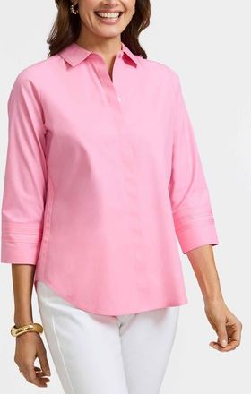 Foxcroft Brooke Grosgrain Trim Button-Up Shirt in Pink Sea Glass at Nordstrom, Size X-Small