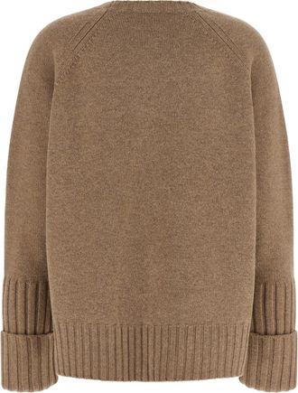 Tory Burch Wool Crew Neck with Red Floral Embroidery Sweater - Beige