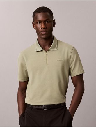 Calvin Klein Mens Tech Pique Zip Polo Shirt - Green - 2XL