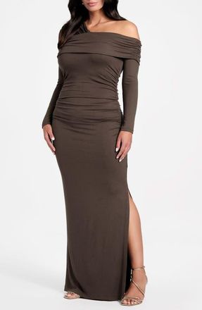 Marciano Astrid One-Shoulder Long Sleeve Maxi Dress in Dark Brown at Nordstrom, Size 4 Us