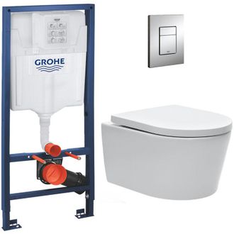 GROHE Pack Cisterna Rapid Sl + Taza Sat Sin Bridas, Fijaciones Ocultas + Placa Skate Cromada