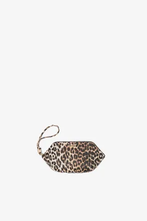 Ganni Brown Bou Make Up Pouch in Grained Leopard