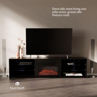 Blumfeldt Blumfeldt Perth - Medium lowboard, mobile porta TV, camino elettrico, 160 x 40 x 30 cm, LED