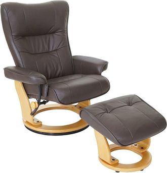 Hhg Mca Sill&oacute;n Reclinable Montreal, Tv Sill&oacute;n Taburete, Cuero Genuino 130kg Capacidad De Carga, Marr&oacute;n, Marr&oacute;n Natural