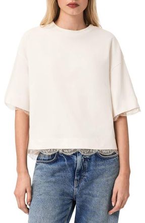 AllSaints Nia Lace Trim T-Shirt in Arctic White at Nordstrom, Size X-Small