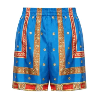 Versace Casual Shorts, male, Blue, Size: 2XL Printed Silk Twill Shorts