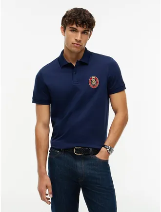Tommy Hilfiger Mens Regular Fit Crest Patch Interlock Polo - Carbon Navy - XXL