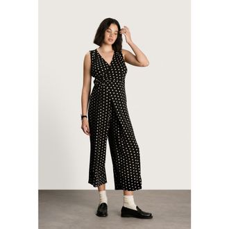 Nom Maternity Francesca Maternity & Nursing Cropped Jumpsuit in Polka Dot Black at Nordstrom, Size Large