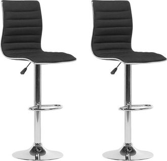 Beliani Conjunto De 2 Sillas De Bar De Piel Sint&eacute;tica Negras Con Marco Plateado Giratoria Con Altura Ajustable Lucerne