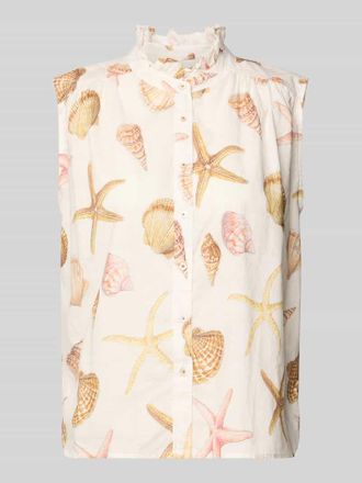 Emily van den Bergh Blusentop aus Baumwolle mit Stehkragen in Ecru, Gr&ouml;&szlig;e 36