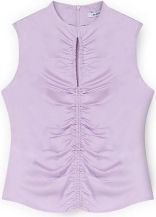 Motivi Satijnen blouse met plooien - Dames - Tops zonder mouwen - Paars - XS - Satijn - Tops