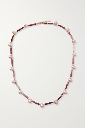 JiaJia + Net Sustain Collana In Oro Con Perle E Rubini - Rosa