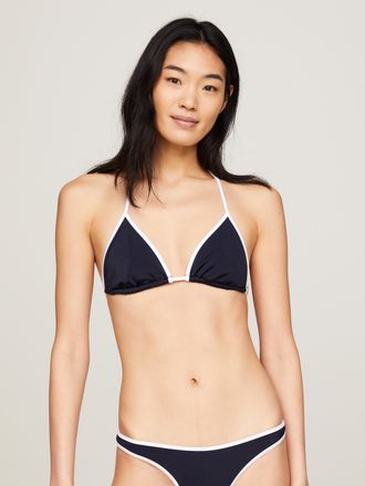 Tommy Hilfiger Triangel-Bikini-Top TRIANGLE RP, Damen, Gr. L (40), N-Gr, blau (desert sky), Polyamid, TOMMY HILFIGER SWIMWEAR, kontrastfarbene Details, Bikini-Oberte