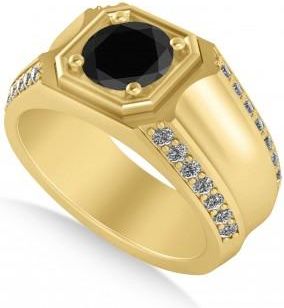 Allurez Black & White Diamond Accented Mens Engagement Ring 14k Yellow Gold (2.06ct)
