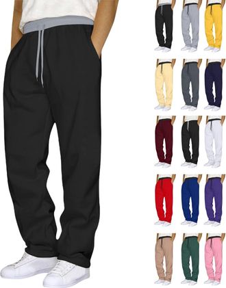 Generic Mens Sweat Pants Bottoms Joggers Straight Leg Sweatpants Open Bottom Lounge with Pockets Jogging Pants Casual Yoga Gym Sports Trousers Mens Activewear