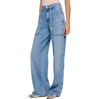 Sandro Faded wide straight-leg jeans in Blue Jean at Nordstrom, Size 40 Eu