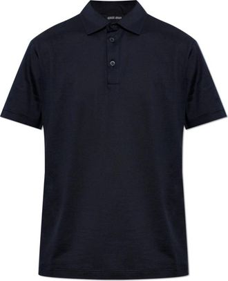 Giorgio Armani Polo van zijde-katoenmelange jersey - Heren - Polos - Blauw - L - Katoen - Tops