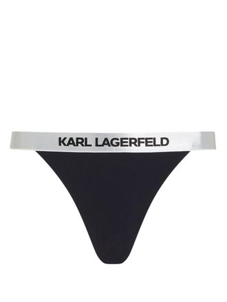 Karl Lagerfeld logo-waistband bikini bottoms - women - Elastane/Recycled Polyamide - L - Black