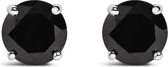 House of Brilliance 925 Sterling Silver 3/4 Cttw Black Diamond Solitaire Stud Earrings