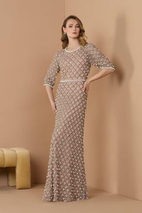 Mac Duggal Petite Pearl & Crystal Embellished Evening Gown in Light Rose at Nordstrom, Size 12