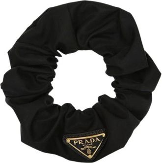 Prada Pre-owned Accessories, female, Black, Size: ONE SIZE Pre-owned Triangle Logo Re-Nylon Scrunchie Hair Band