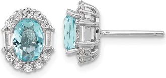 Diamond2Deal Sterling Silver Rhodium-plated Blue & White and Emerald-cut CZ Oval Stud Earrings