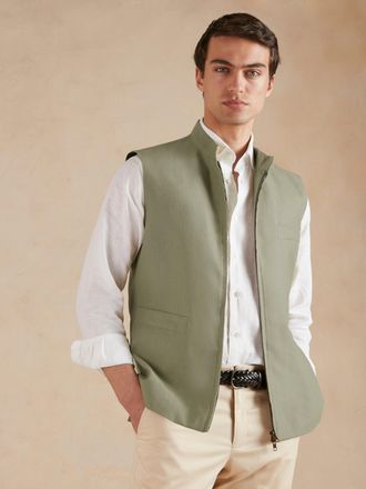 Oliver Brown Linen Gilet with Zip - Sage Green