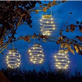 OEM Paquete De 4 Faroles Solares Led En Espiral, Luces Solares Colgantes Decorativas Para Jard&iacute;n, L&aacute;mpara Colgante Impermeable Para Jard&iacute;n, Patio Y Porche