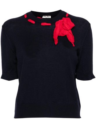 Miu Miu 2000s ribbon-detail wool top - Blu