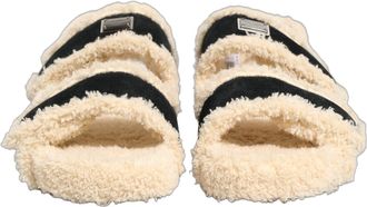 Dolce & Gabbana Beige Black Faux Fur Flats Men Sandals Shoes