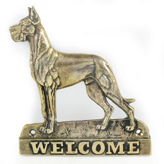 OEM Gran Dan&eacute;s I - Placa De Puerta Con Un Perro, Placa De Bienvenida De Lat&oacute;n, Cartel &Uacute;nico Con La Inscripci&oacute;n Welcome De Art-dog