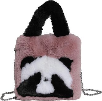 Generic Women Panda Furry Shoulder Bag with Chain Strap Fluffy Panda Crossbody Bag Large Capacity Cute Panda Bucket Bag Ladies Outdoor Bag (Pink)