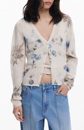 Desigual Floral Thin Gauge Cardigan in Beige at Nordstrom, Size X-Large
