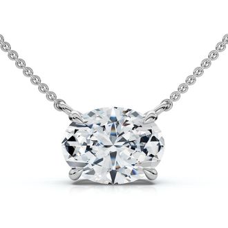 Pompeii3 1Ct Solitaire Oval Diamond Pendant 14k Gold Womens 18 Chain Lab Grown