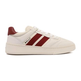 Bally Schoenen, Heren, Wit, 39 1/2 EU, Leer, Roomwit Donkerrode Leren Sneakers