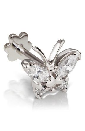 Maria Tash Diamond Butterfly Threaded Stud Earring in 18K White Gold/Diamond at Nordstrom