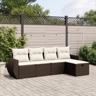 vidaXL Vidaxl - Set Comedor De Jard&iacute;n 5 Piezas Y Cojines Rat&aacute;n Sint&eacute;tico Marr&oacute;n