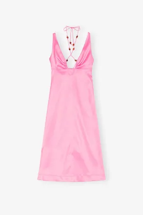 Ganni Double Satin Halter-Neck Dress - Size 32 Pink