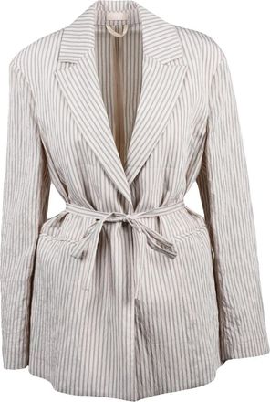 Liu Jo Beige Fluid Striped Modal-Blend Blazer