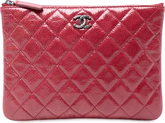 Chanel Pre-owned Womens Small Crinkled Patent O Case Clutch - Brown Leather - One Size